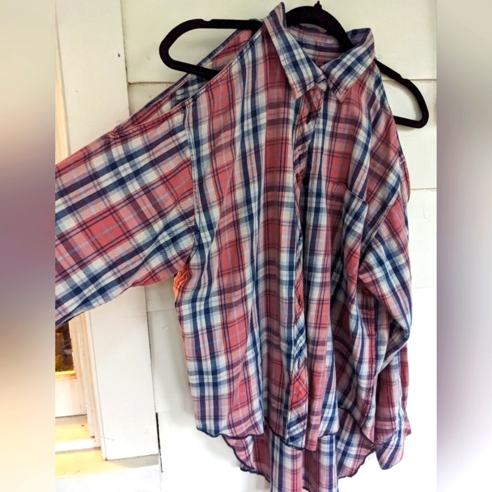 Ralph Lauren Denim & Supply Plaid Button Down Shirt with Rare Cold Shoulder- M